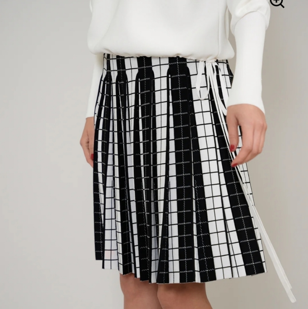 Aleeza Black and White Pleated Skirt French Size 22 / US Size 6